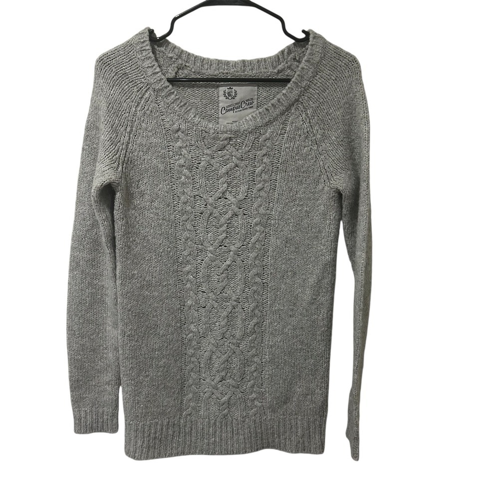 Campus Crew Gray Cable Knit Sweater Long Sleeve Womens Size Small